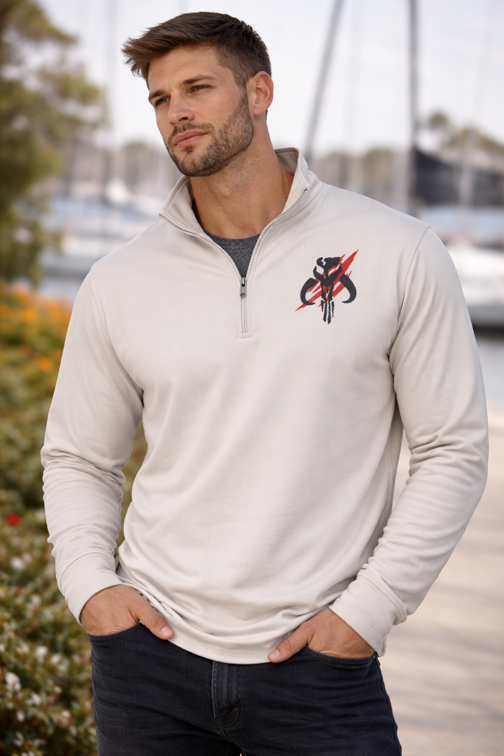 Bounty Hunter Men's Embroidered Quarter Zip Sweatshirt