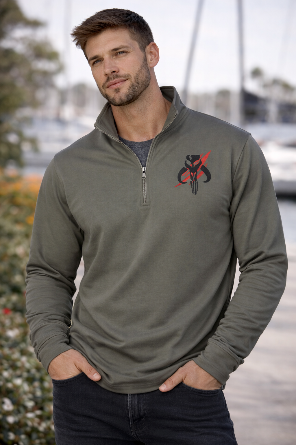 Bounty Hunter Men's Embroidered Quarter Zip Sweatshirt