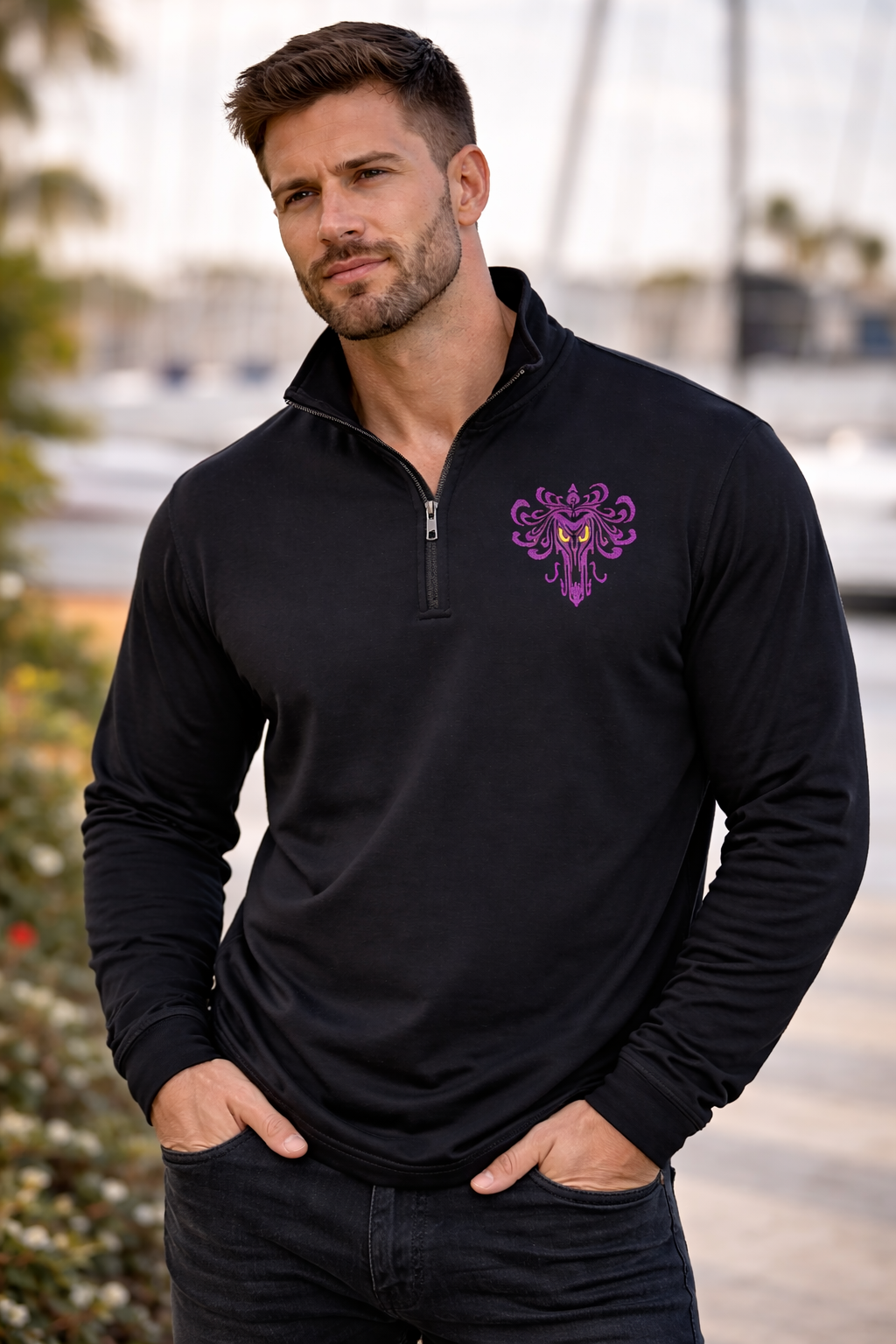 Haunted Men's Embroidered Quarter Zip Sweatshirt