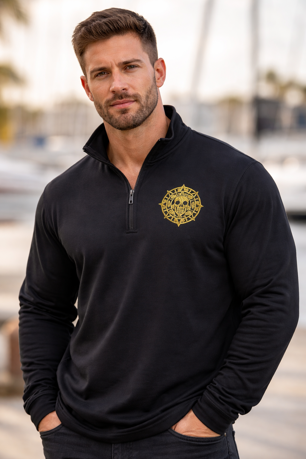 Pirate Men's Embroidered Quarter Zip Sweatshirt