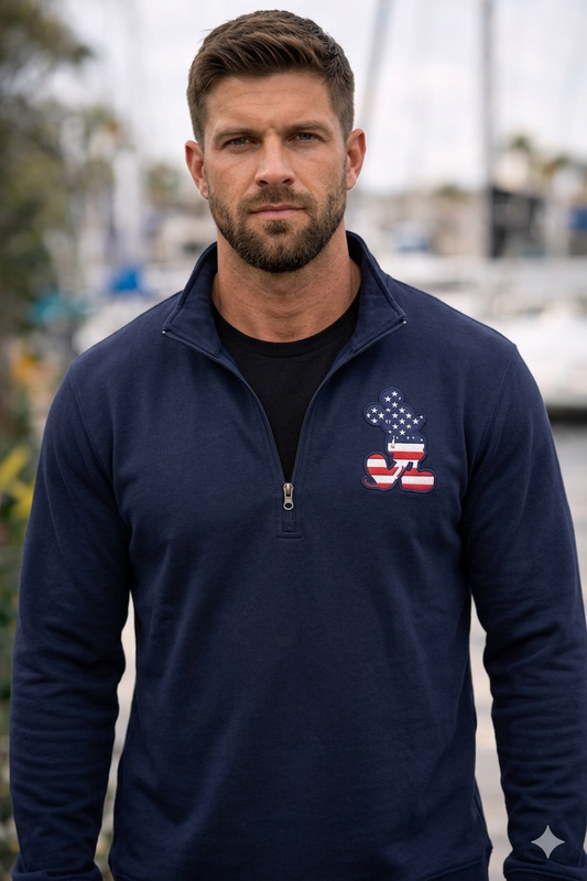Patriotic Mouse Men's Embroidered Quarter Zip Sweatshirt